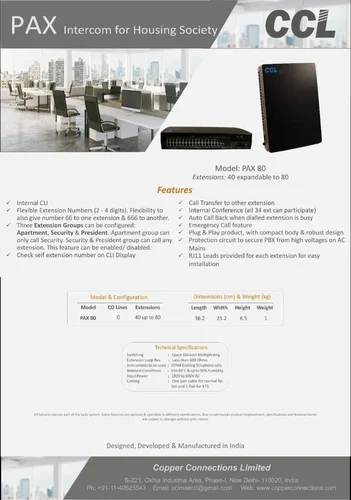 PAX 80-40 Lines expandable upto 80 lines , PAX 80-40 Lines expandable upto 80 lines (Housing Intercom)  