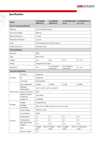DS-TMG4B0-RA(6m), DS-TMG4B0-RA(6m) , Boom Barrier, 6 meter right arm  