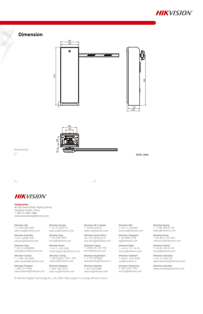 DS-TMG4B0-LA(6m), DS-TMG4B0-LA(6m), Boom Barrier, 6 meter left arm   